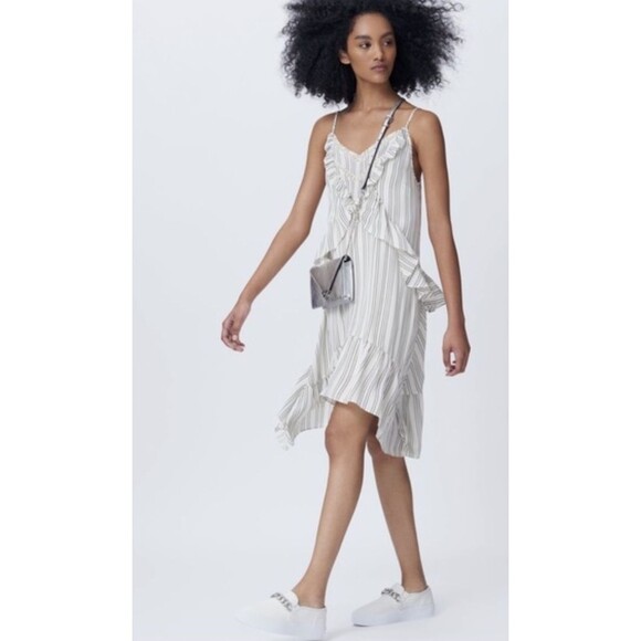 Rebecca Minkoff Ruffle Tiered Dress Women’s Size 0 White Striped Eyelet - Picture 1 of 9